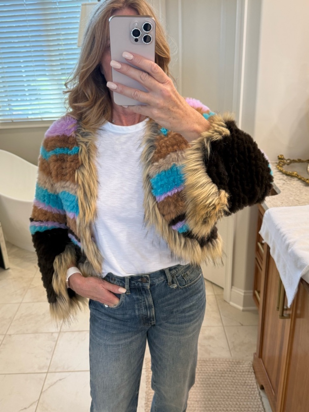 Glamourpuss Multicolor Faux Fur Striped Bolero Jacket Size S NWT